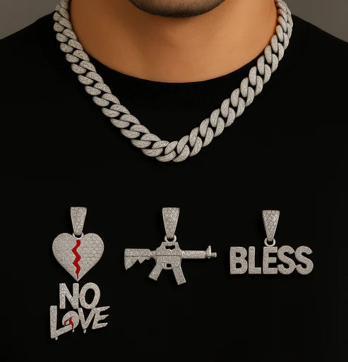 3 Cadenas Cubanas En Una (Cadena + 3 Dijes Premium)