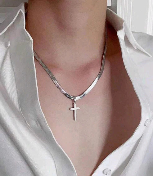 Cadena Tejido Serpiente + Dije Cruz Acero Inoxidable