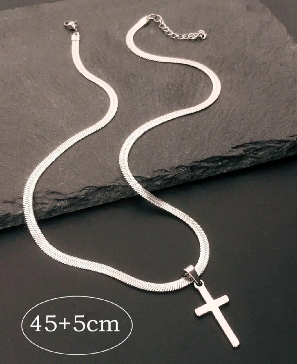 Cadena Tejido Serpiente + Dije Cruz Acero Inoxidable