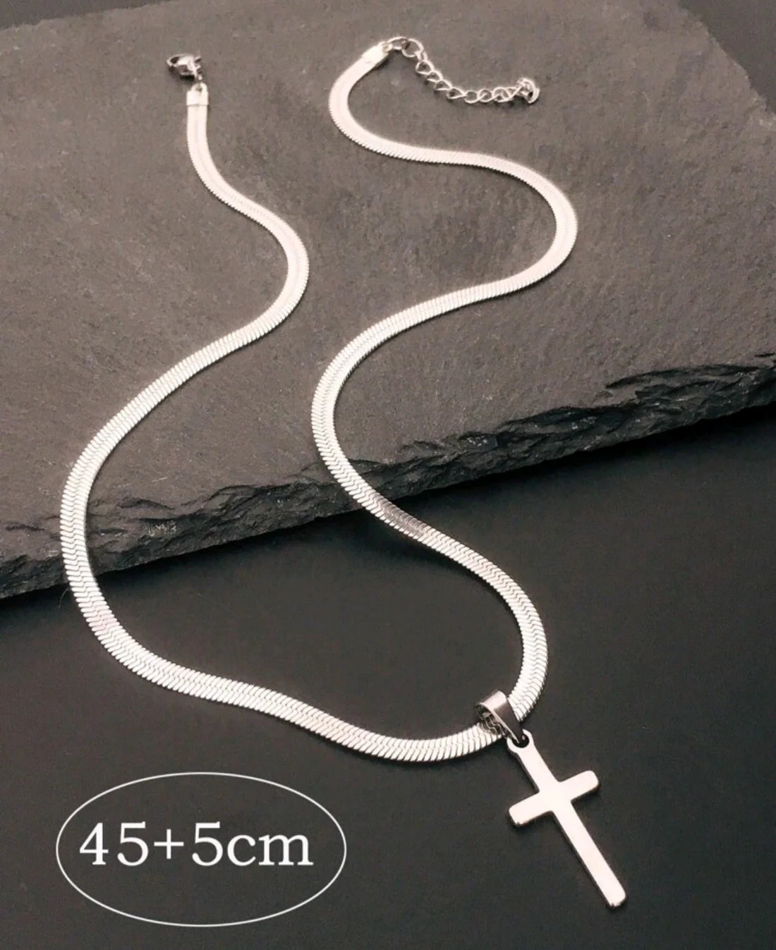 Cadena Tejido Serpiente + Dije Cruz Acero Inoxidable