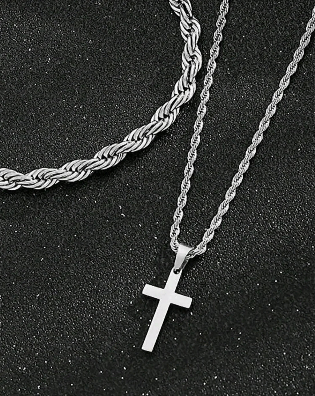 Cadena Trenzada + Pulsera + Dije Cruz Acero inoxidable
