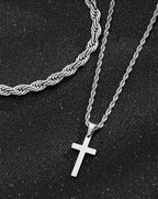 Cadena Trenzada + Pulsera + Dije Cruz Acero inoxidable