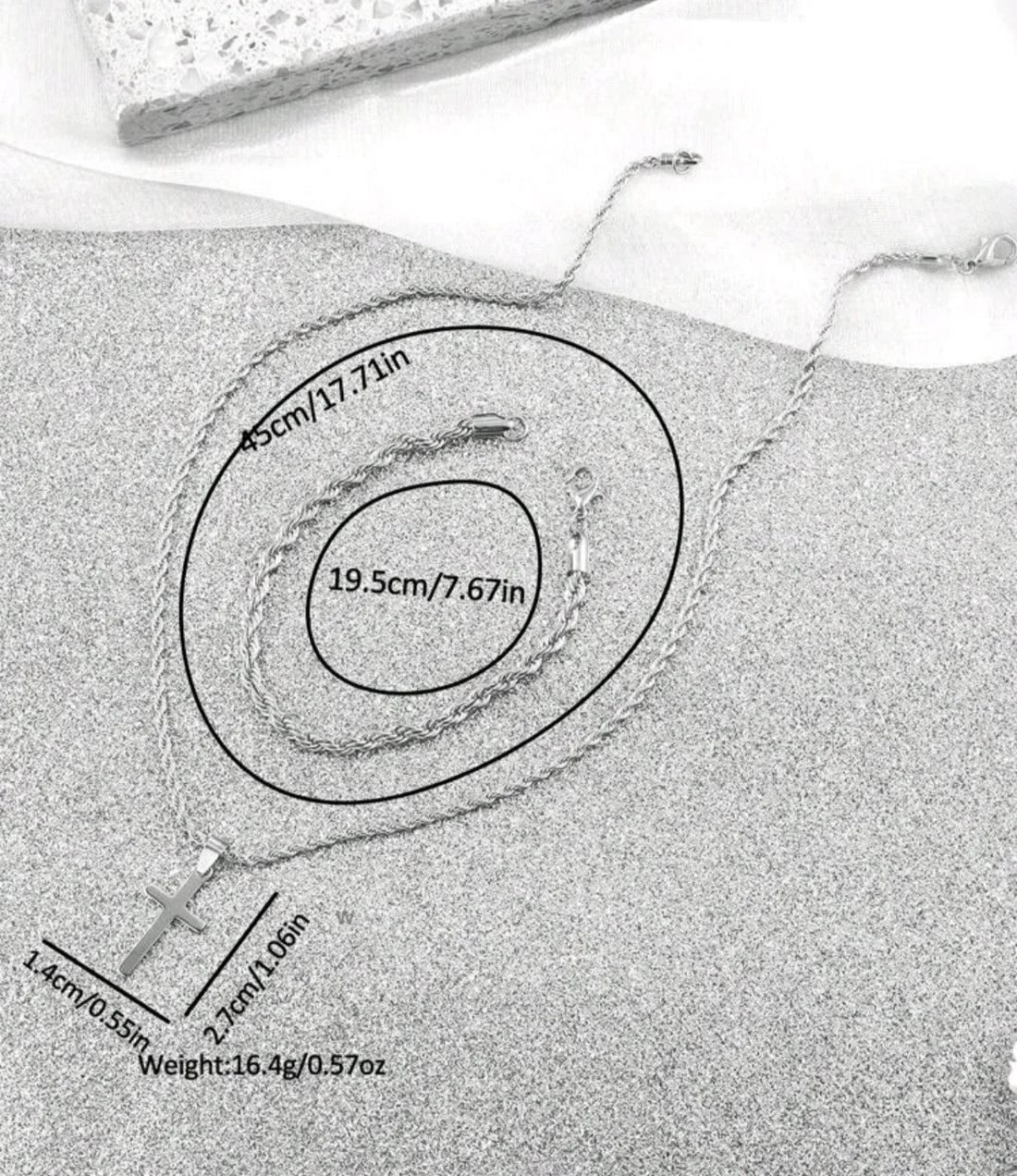 Cadena Trenzada + Pulsera + Dije Cruz Acero inoxidable