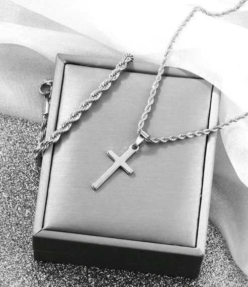 Cadena Trenzada + Pulsera + Dije Cruz Acero inoxidable