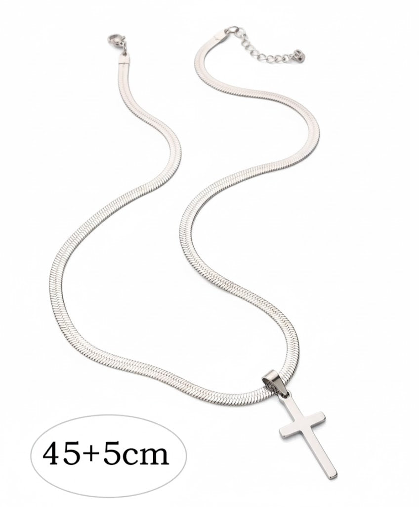 Cadena Tejido Serpiente + Dije Cruz Acero Inoxidable