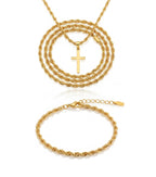 Cadena Trenzada + Pulsera + Dije Cruz Acero inoxidable