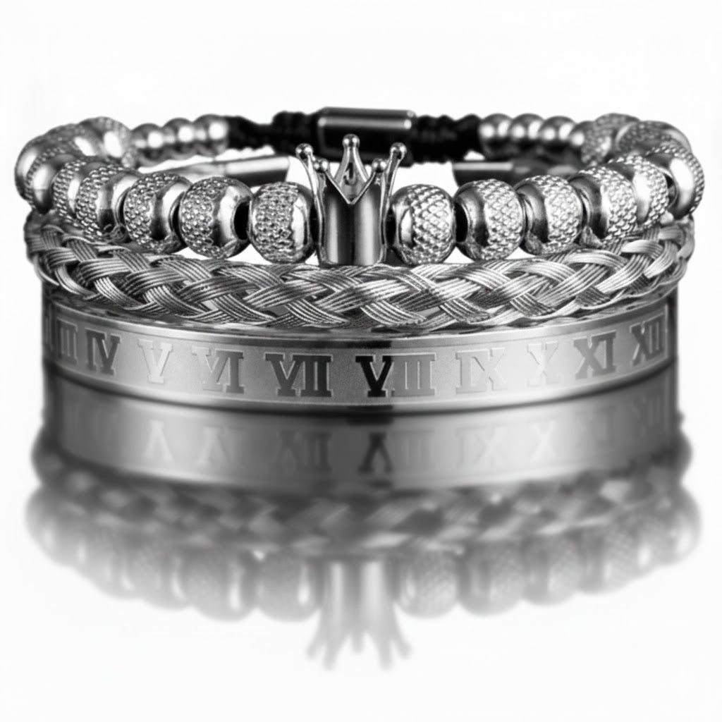 Conjunto de Pulseras de Lujo Plateadas