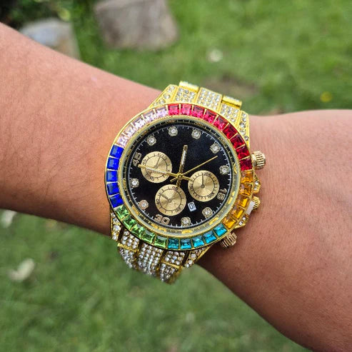 Reloj Cubano Arcoiris Dorado