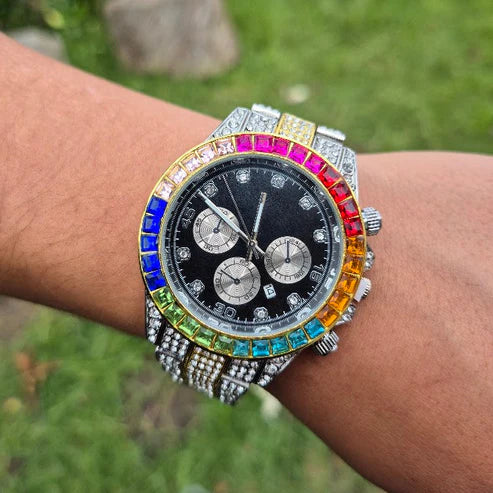 Reloj Cubano Arcoiris Plateado