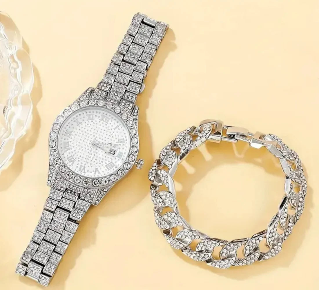 Reloj Cubano Blanco + Pulsera Cubana