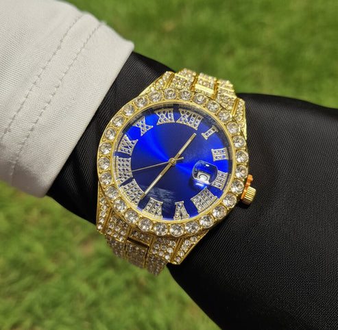 Reloj Cubano Dorado Azul