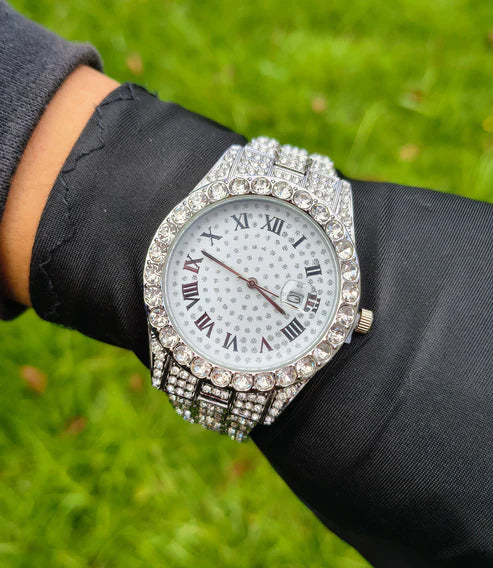 Reloj Cubano Plateado Blanco