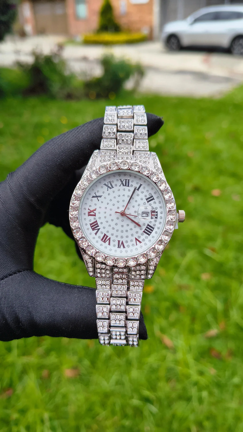 Reloj Cubano Plateado Blanco