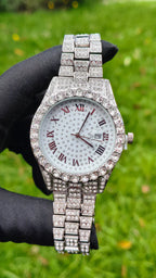 Reloj Cubano Plateado Blanco