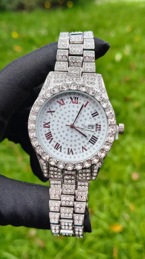 Reloj Cubano Plateado Blanco