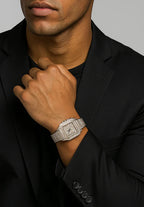 Reloj Cubano Plateado Cuadrado