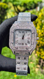 Reloj Cubano Plateado Cuadrado