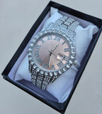 Reloj Cubano Plateado Rosado