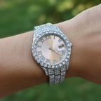 Reloj Cubano Plateado Rosado