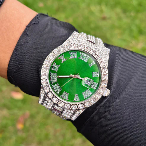 Reloj Cubano Plateado Verde