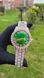 Reloj Cubano Plateado Verde