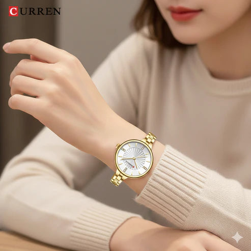 Reloj Curren Fememino Dorado Blanco 9097