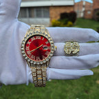 Reloj Dorado Rojo + Anillo Dinero Cubano Premium