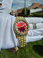 Reloj Dorado Rojo + Anillo Liso Cubano Premium