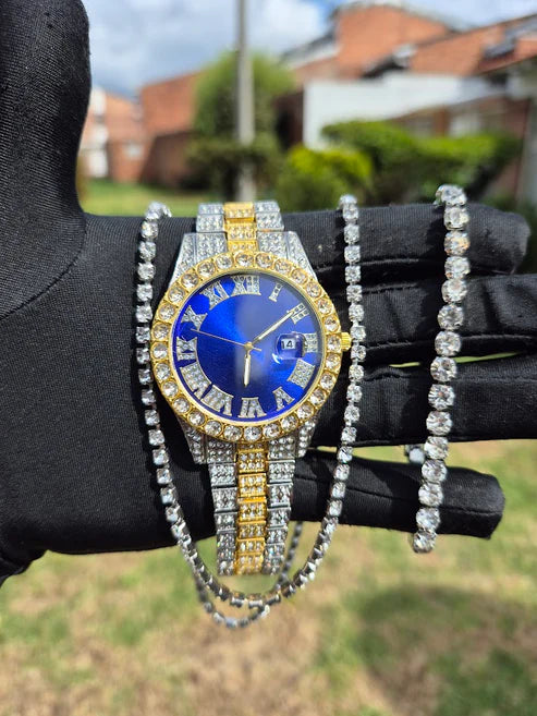 Reloj Imperial Azul + Cadena Tenis + Pulsera Tenis