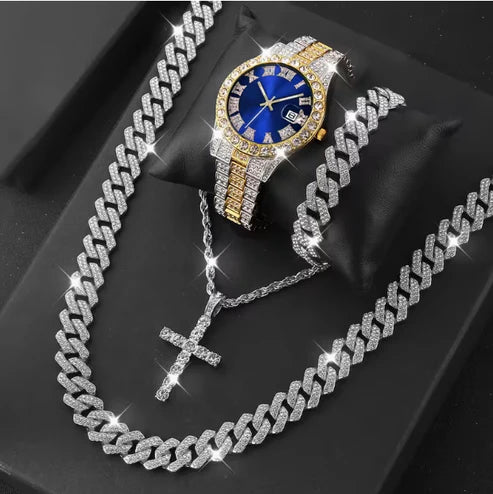 Reloj Imperial Azul + Cadena + Pulsera + Dije Cruz GRATIS