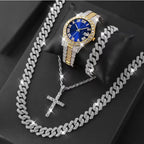 Reloj Imperial Azul + Cadena + Pulsera + Dije Cruz GRATIS