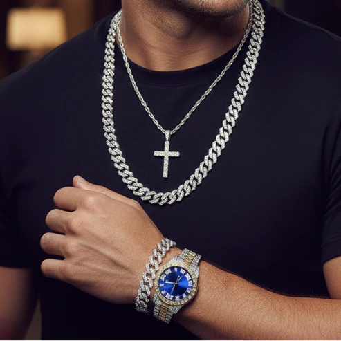 Reloj Imperial Azul + Cadena + Pulsera + Dije Cruz GRATIS