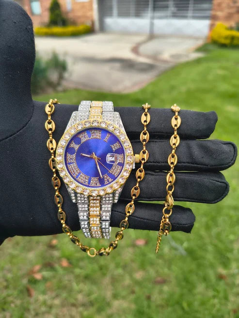 Reloj Imperial Azul + Cadena y Pulsera Gucci Acero Inoxidable