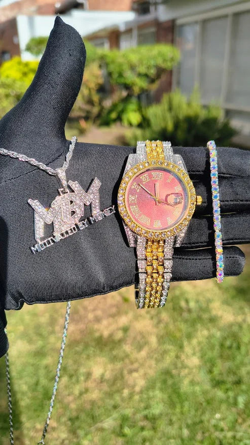 Reloj Imperial Rojo + Dije MBM + Pulsera Tenis