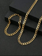 Reloj Ovalado + Cadena 55cm + Pulsera 20 cm Doradas Acero inoxidable