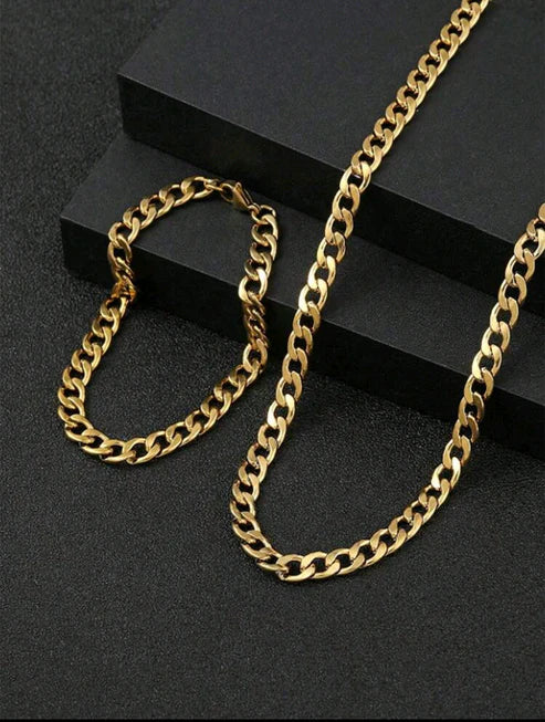 Reloj Ovalado + Cadena 55cm + Pulsera 20 cm Doradas Acero inoxidable