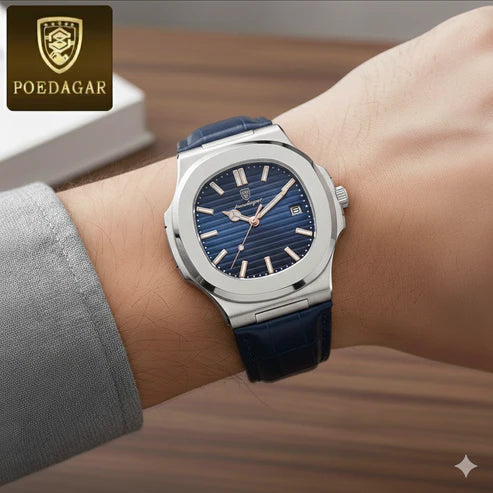 Reloj Poedagar Cuero Azul Marino + Caja Lujo Gratis