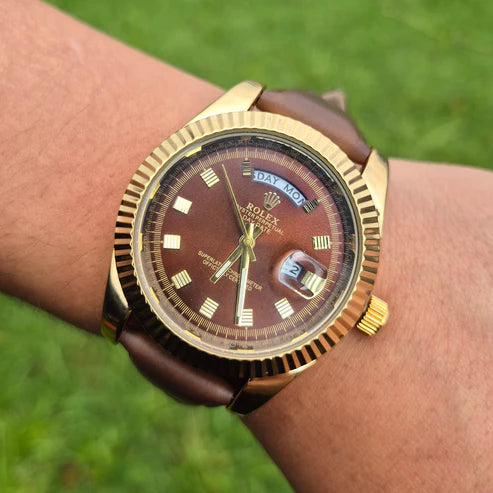 Reloj Rolex Cuero Day Date Chocolate + Caja Rolex GRATIS