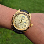 Reloj Rolex Cuero Day Date Dorado + Caja Rolex GRATIS