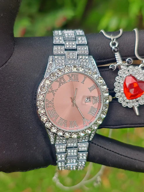 (Reloj Rosado + Collares de Pareja + Anillos Cubanos Pareja