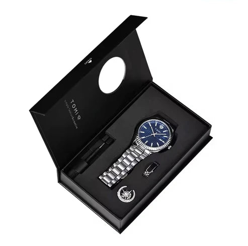 Reloj Tomi Azul + Anillo Ajustable + Broche + Caja Lujo GRATIS