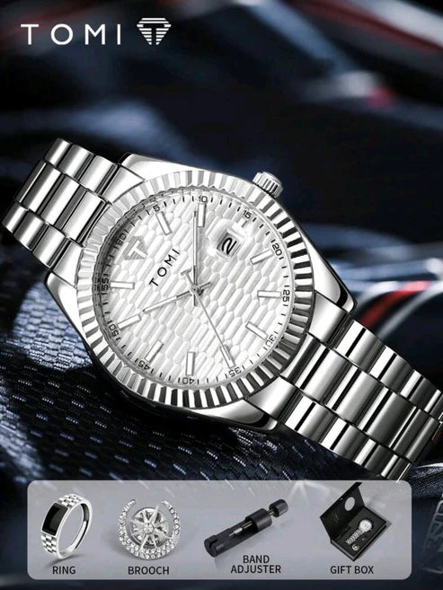 Reloj Tomi Blanco + Anillo Ajustable + Broche + Caja Lujo GRATIS