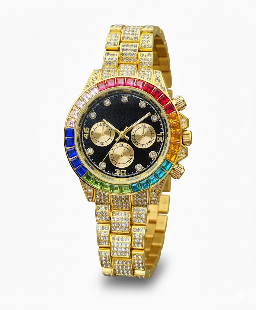 Reloj Cubano Arcoiris Dorado