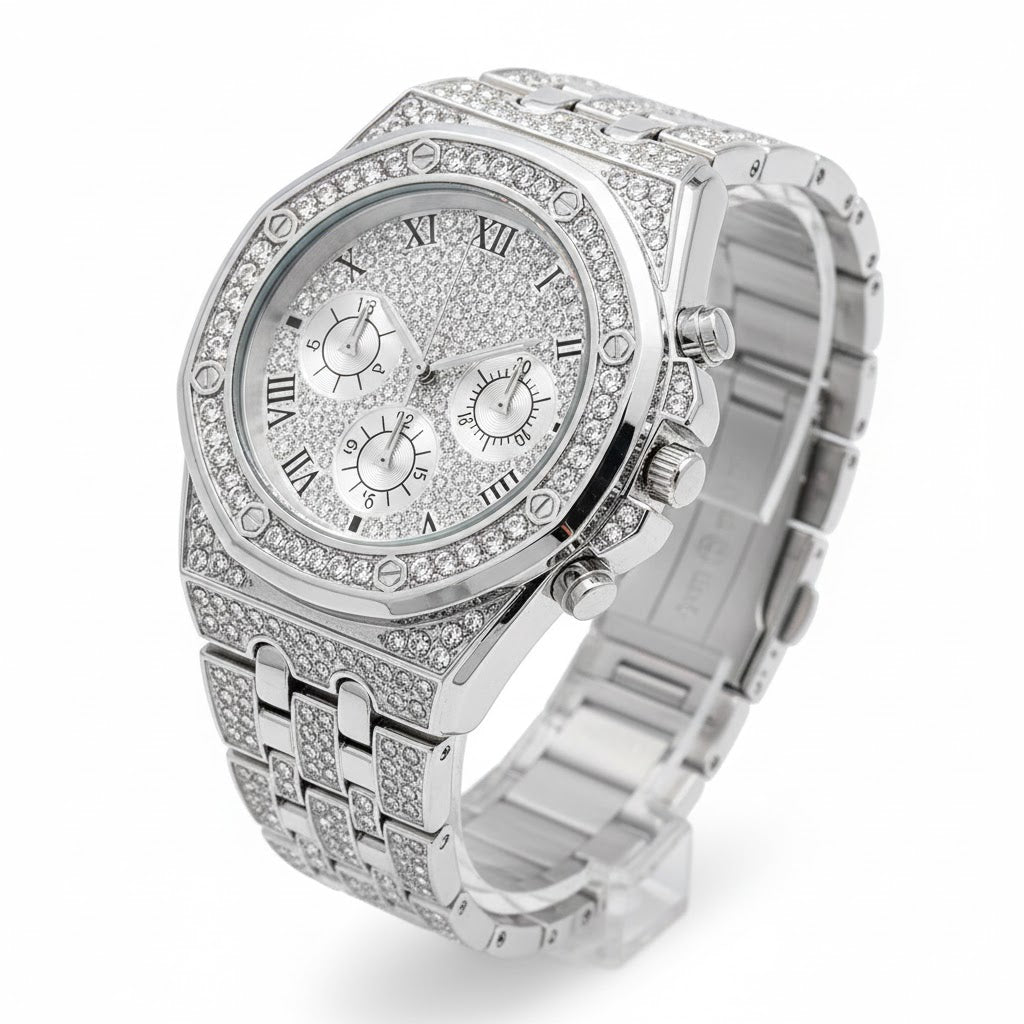 Reloj Cubano Octagonal Plateado