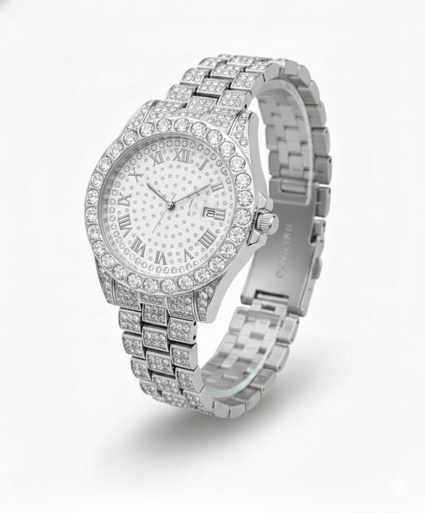 Reloj Cubano Plateado Blanco