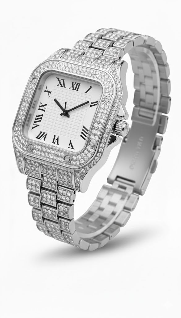 Reloj Cubano Plateado Cuadrado