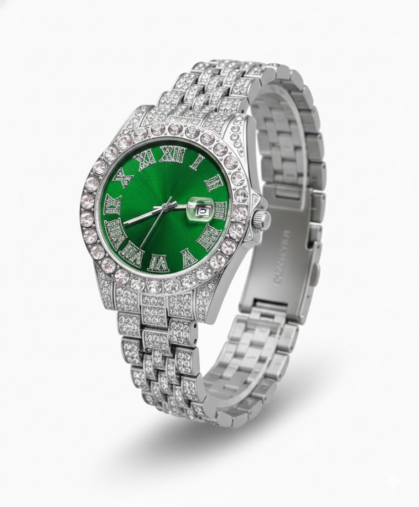 Reloj Cubano Plateado Verde