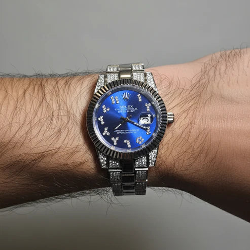 Rolex DateJust Plateado Azul Arabico
