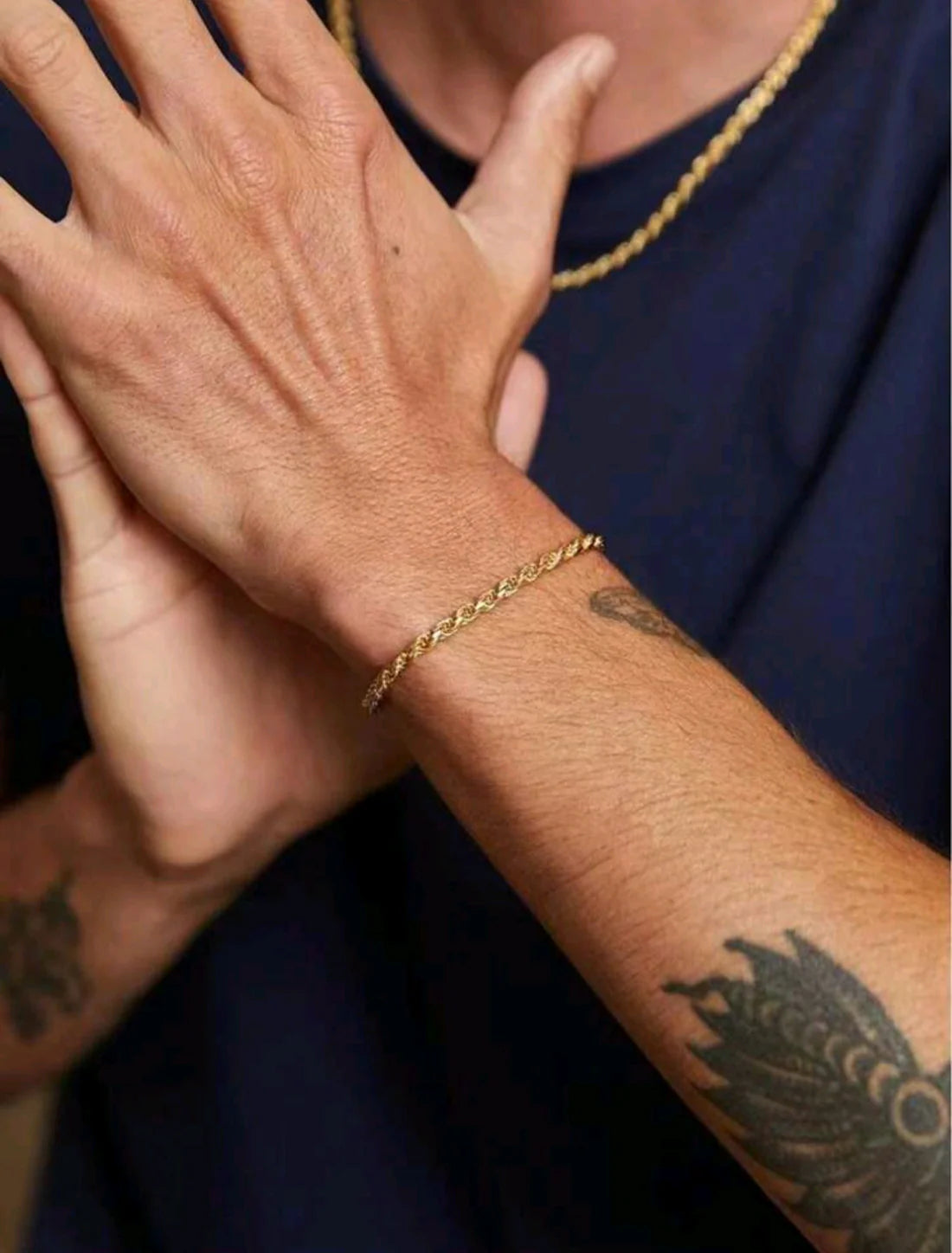 Set Cadena y Pulsera Trenzadas Doradas Acero inoxidable