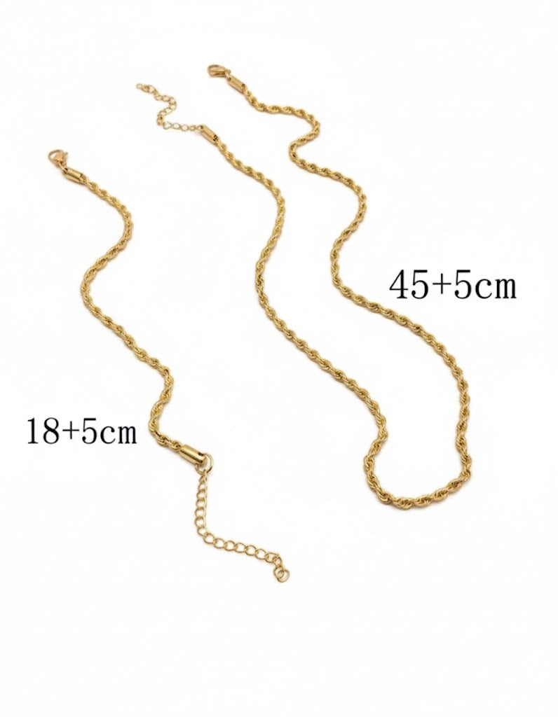 Set Cadena y Pulsera Trenzadas Doradas Acero inoxidable